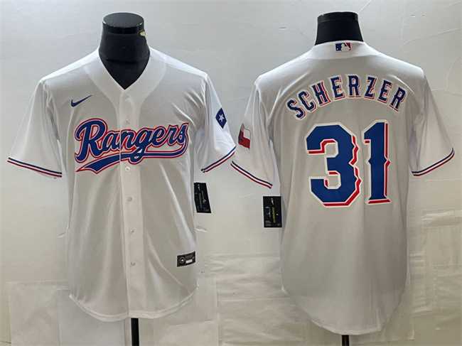 Men's Texas Rangers #31 Max Scherzer White With Patch Cool Base Stitched Baseball Jersey,We sell and wholesale Men's Texas Rangers #31 Max Scherzer White With Patch Cool Base Stitched Baseball Jersey on line form chian!